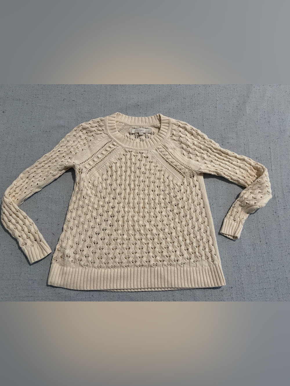 LOFT XSP Cream Open-Weave Crewneck Sweater